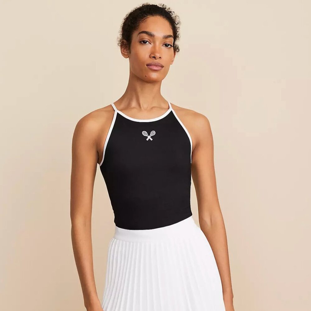 Lou & Grey tennis embroidery tank with built in bra